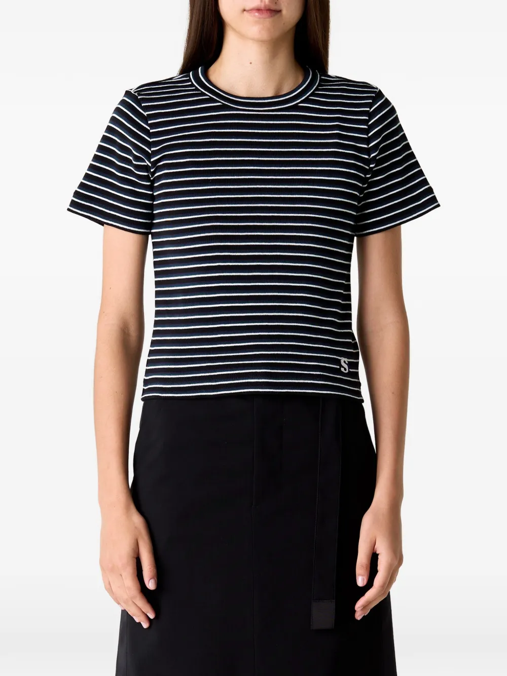 sacai striped ribbed T-shirt - Nero
