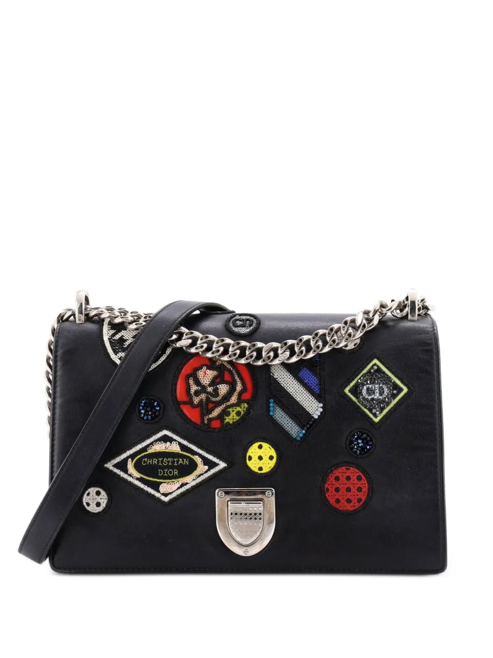 Christian Dior Pre-Owned Diorama Flap Bag Patch Embellished Leather Medium shoulder bag - Blue