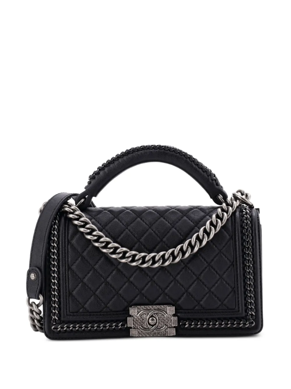 CHANEL Pre-Owned Chain Handle Boy Flap Bag Quilted Grained Calfskin Old Medium shoulder bag - Nero