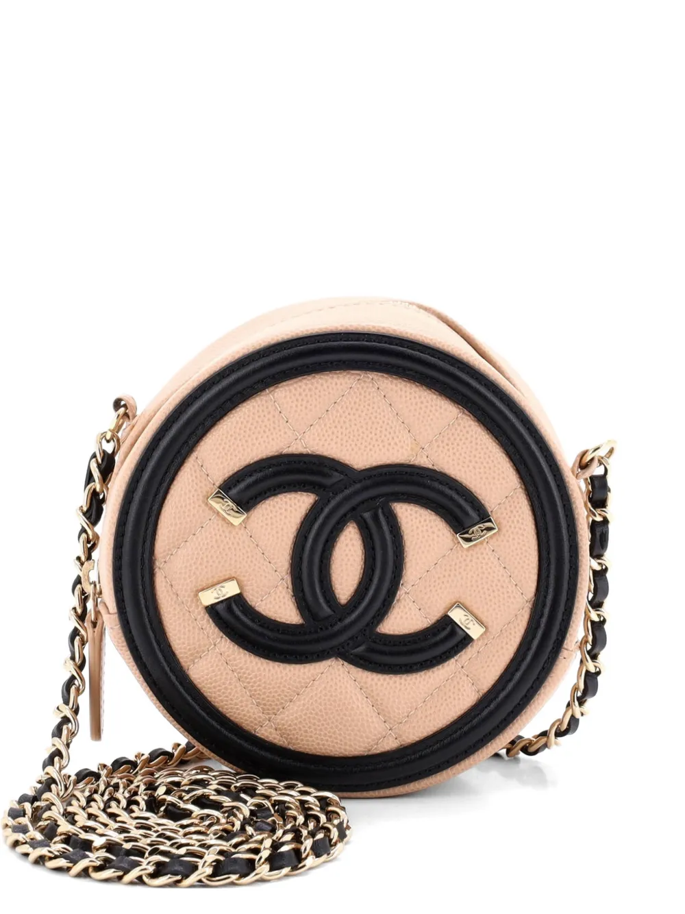 CHANEL Pre-Owned Filigree Round Clutch with Chain Quilted Caviar Mini crossbody bag - Toni neutri