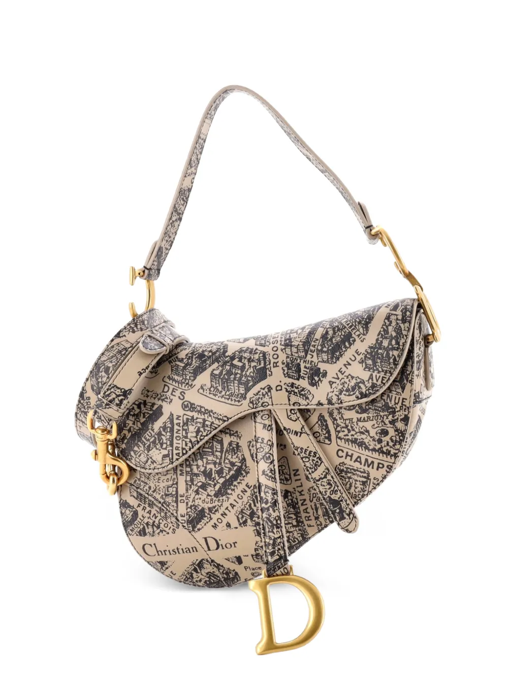 Christian Dior Pre-Owned Saddle Handbag with Strap Printed Leather Medium shoulder bag - Braun