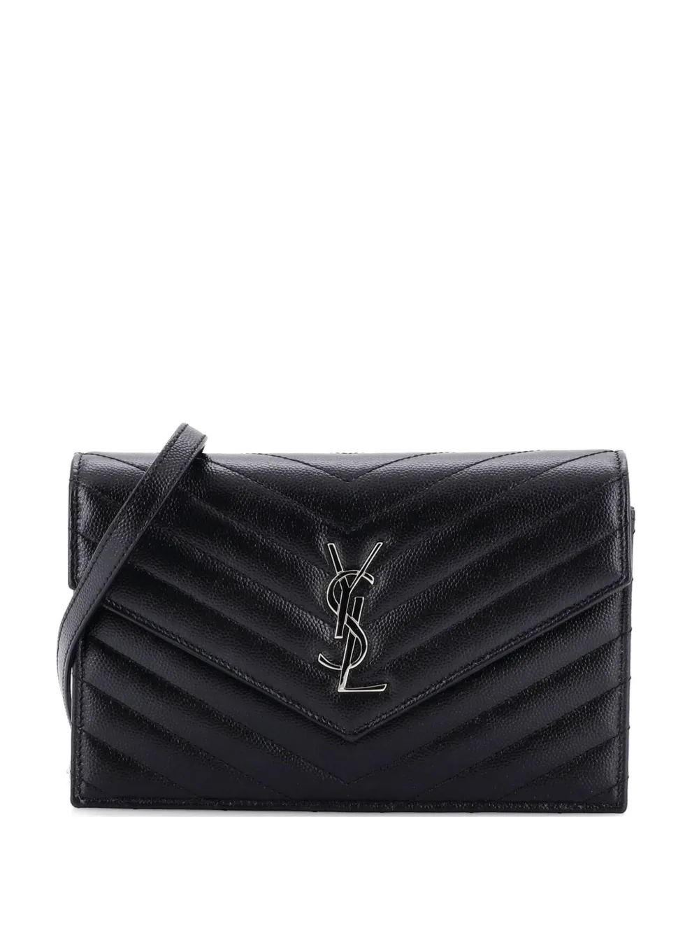 Saint Laurent Pre-Owned Classic Monogram Wallet on Chain Matelasse Chevron Leather Small crossbody bag - Black