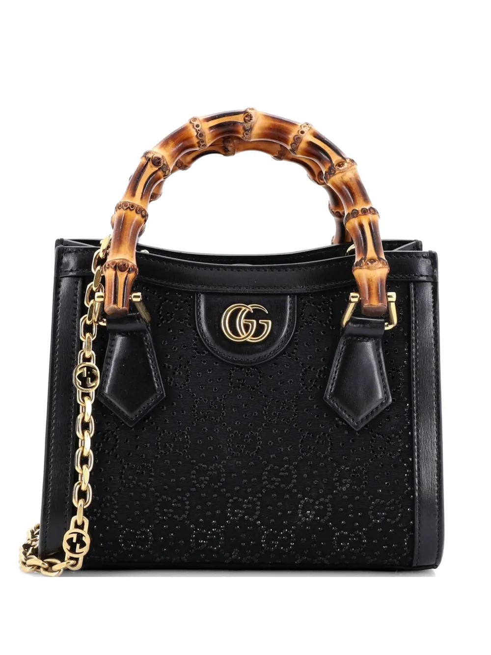 Gucci Pre-Owned Diana NM Bamboo Handle Crystal Embellished GG Canvas Mini tote bag - Nero