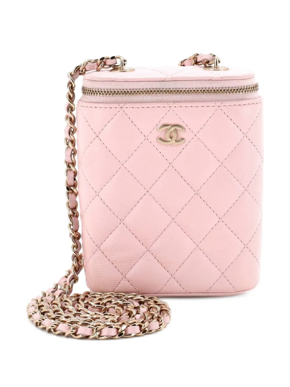 CHANEL Pre-Owned Vertical Classic Vanity Case with Chain Quilted Caviar Small shoulder bag - Pink