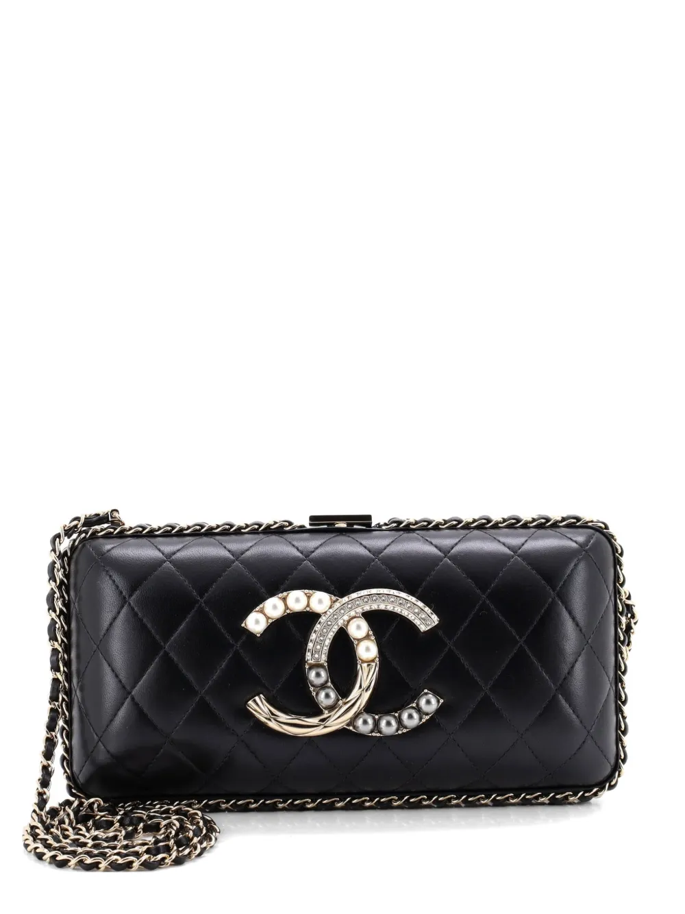 CHANEL Pre-Owned CC Chain Around Minaudiere Crystal and Pearl Embellished Quilted Lambskin clutch bag - Schwarz