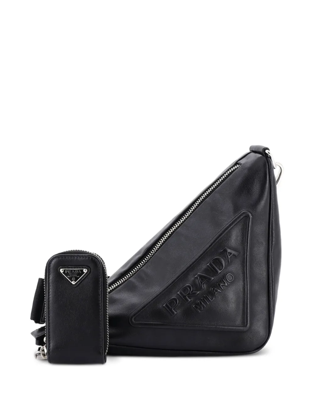 Prada Pre-Owned Triangle Logo Zip Crossbody Bag Embossed Leather Mini shoulder bag - Nero