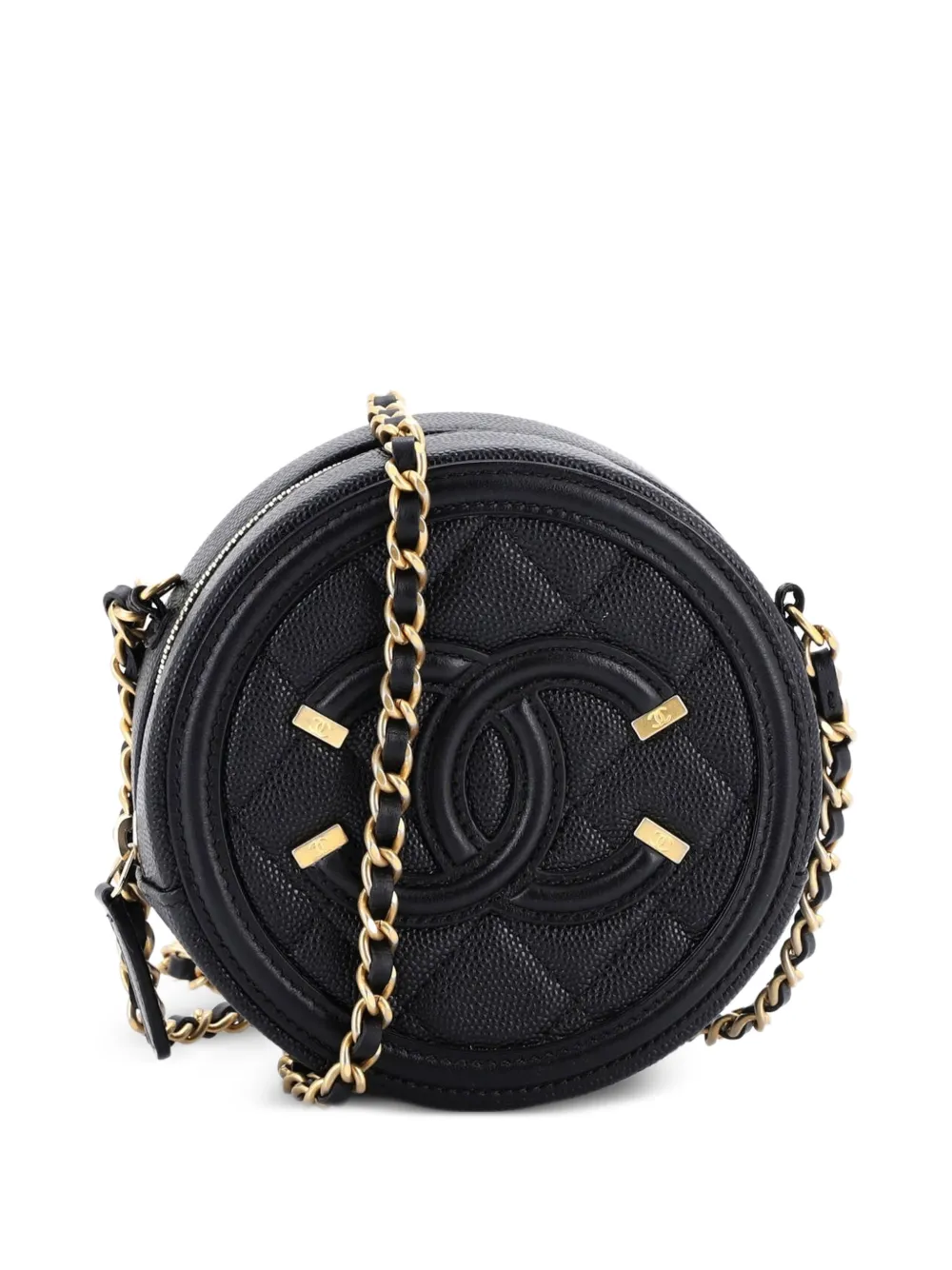 CHANEL Pre-Owned Filigree Round Clutch with Chain Quilted Caviar Mini crossbody bag - Nero
