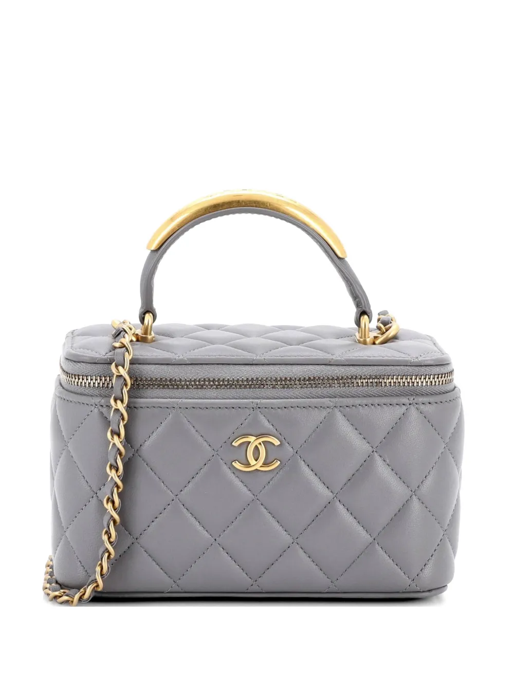 CHANEL Pre-Owned CC Top Handle Vanity Case with Chain Quilted Lambskin with Metal Small satchel - Grigio