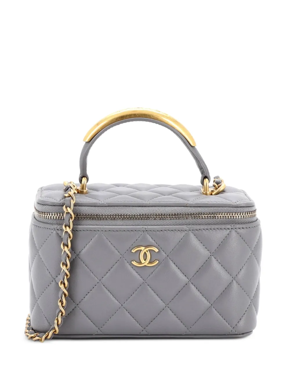 CHANEL Pre-Owned CC Top Handle Vanity Case with Chain Quilted Lambskin with Metal Small satchel - Grigio