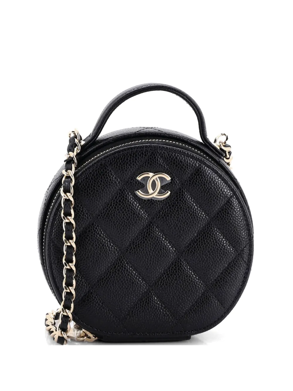 CHANEL Pre-Owned Handle with Care Round Vanity Case with Chain Quilted Caviar Small crossbody bag - Black