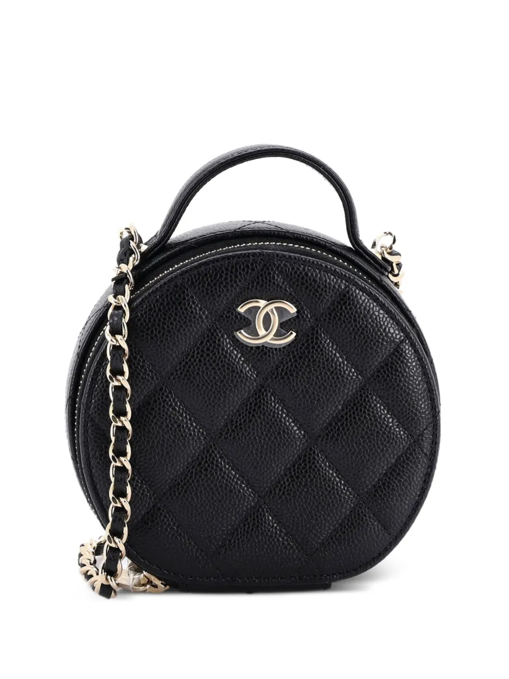 CHANEL Pre-Owned Handle with Care Round Vanity Case with Chain Quilted Caviar Small crossbody bag - Nero