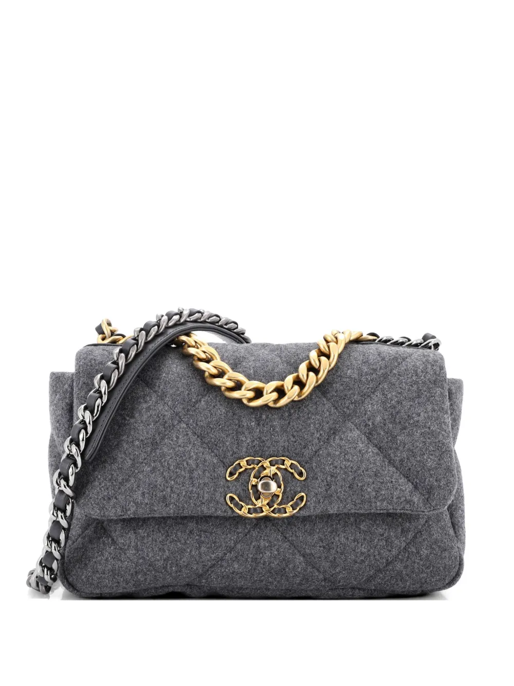 CHANEL Pre-Owned 19 Flap Bag Quilted Wool Medium shoulder bag - Grigio