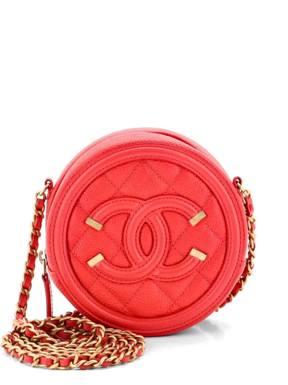 CHANEL Pre-Owned Filigree Round Clutch with Chain Quilted Caviar Mini crossbody bag - Rosso