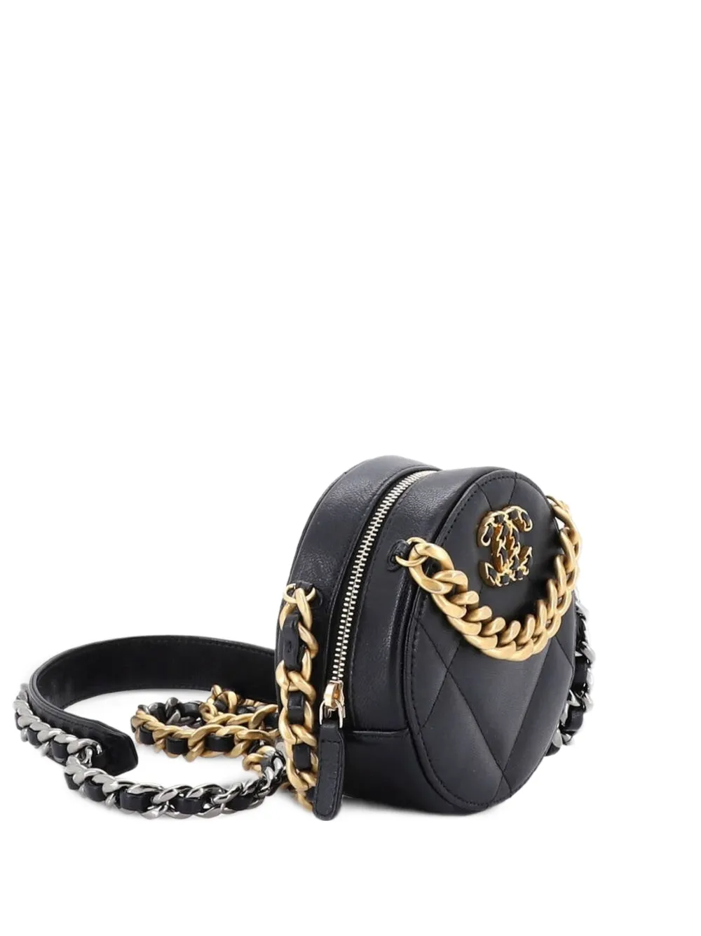 CHANEL Pre-Owned 19 Round with Chain Quilted Leather clutch bag - Nero