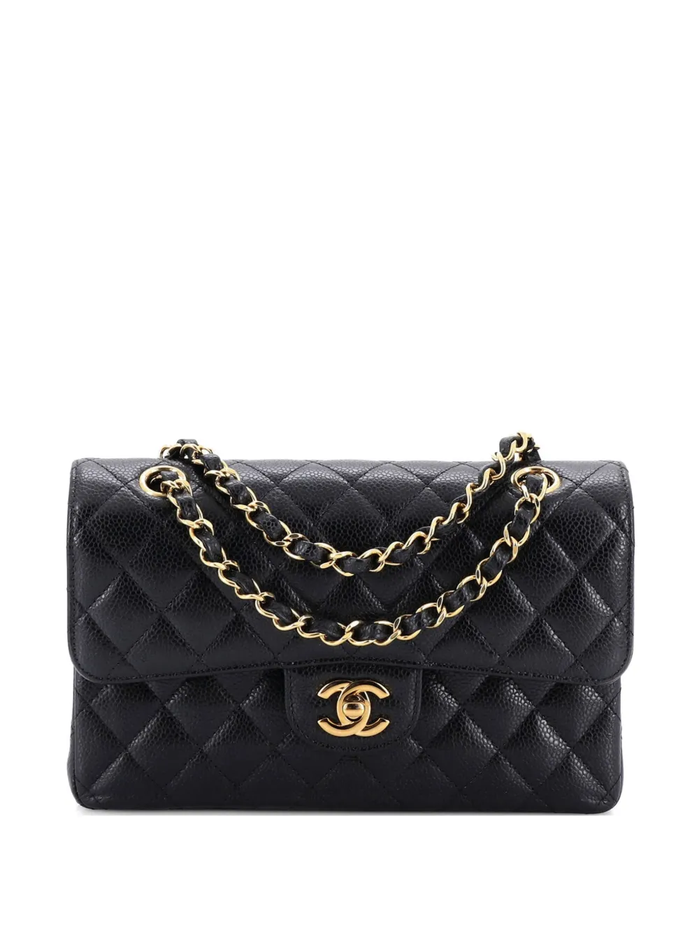 Pre-owned Chanel Classic Double Flap Bag Quilted Caviar Small Shoulder Bag In Black