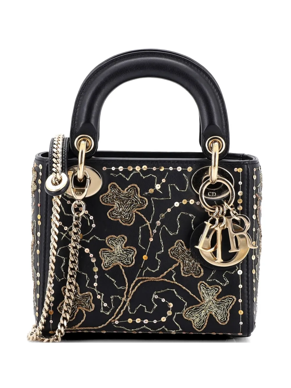 Christian Dior Pre-Owned Lady Dior Chain Bag Embroidered Calfskin Mini satchel - Nero