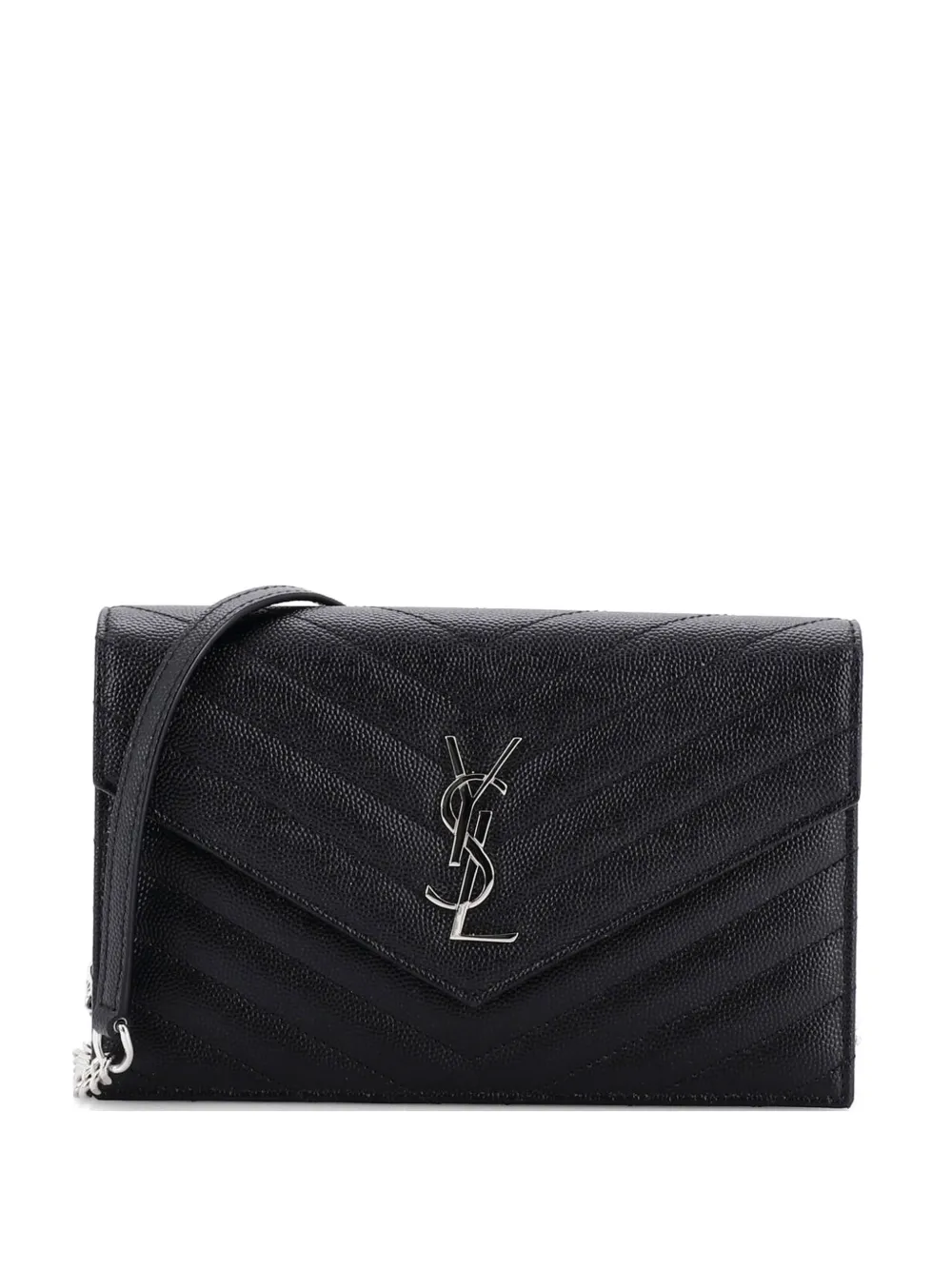 Saint Laurent Pre-Owned Classic Monogram Wallet on Chain Matelasse Chevron Leather Small crossbody bag - Black