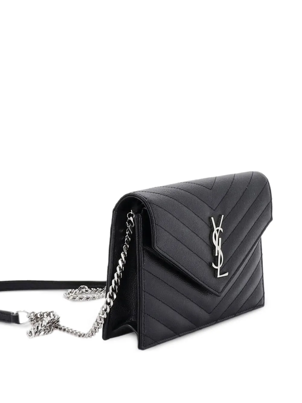  Saint Laurent Pre-owned Petit Sac à Bandoulière Classic Monogram Wallet On Chain Matelasse Chevron En Cuir - Noir 