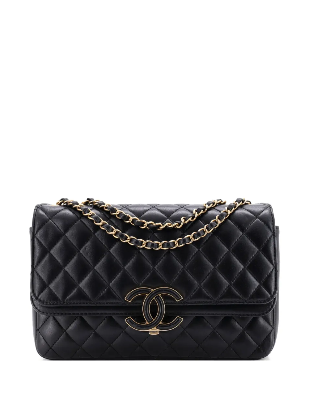 CHANEL Pre-Owned CC Chic Double Flap Bag Quilted Lambskin Medium crossbody bag - Nero