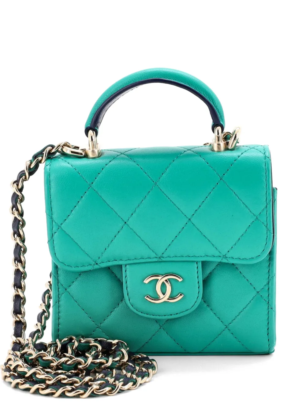 CHANEL Pre-Owned Square Classic Flap Top Handle Clutch with Chain Quilted Lambskin crossbody bag - Verde