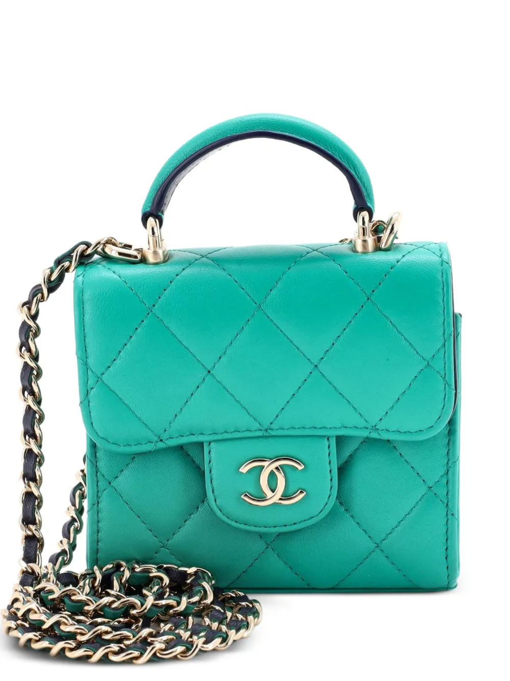 CHANEL Pre-Owned Square Classic Flap Top Handle Clutch with Chain Quilted Lambskin crossbody bag - Verde