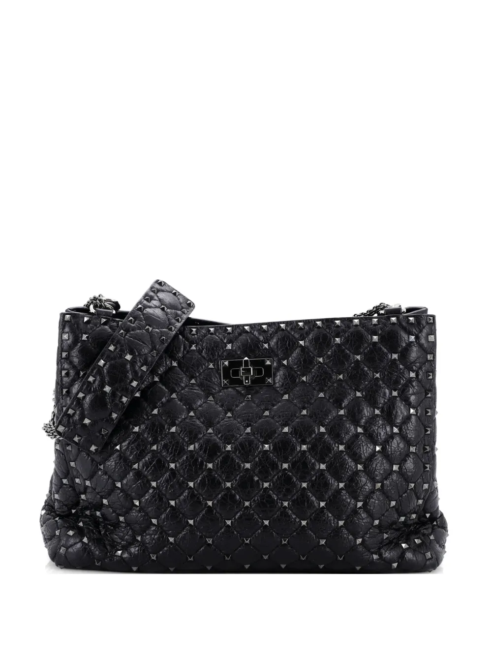 Valentino Garavani Pre-Owned Rockstud Spike Chain Tote Quilted Leather Large shoulder bag - Nero