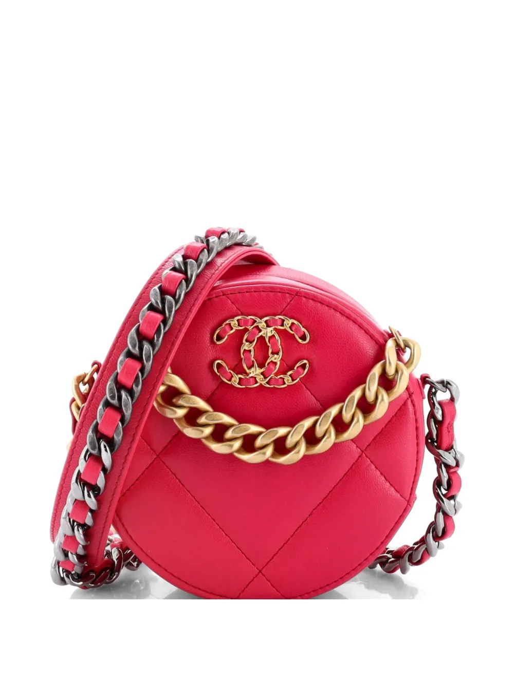 CHANEL Pre-Owned 19 Round with Chain Quilted Leather clutch bag - Pink