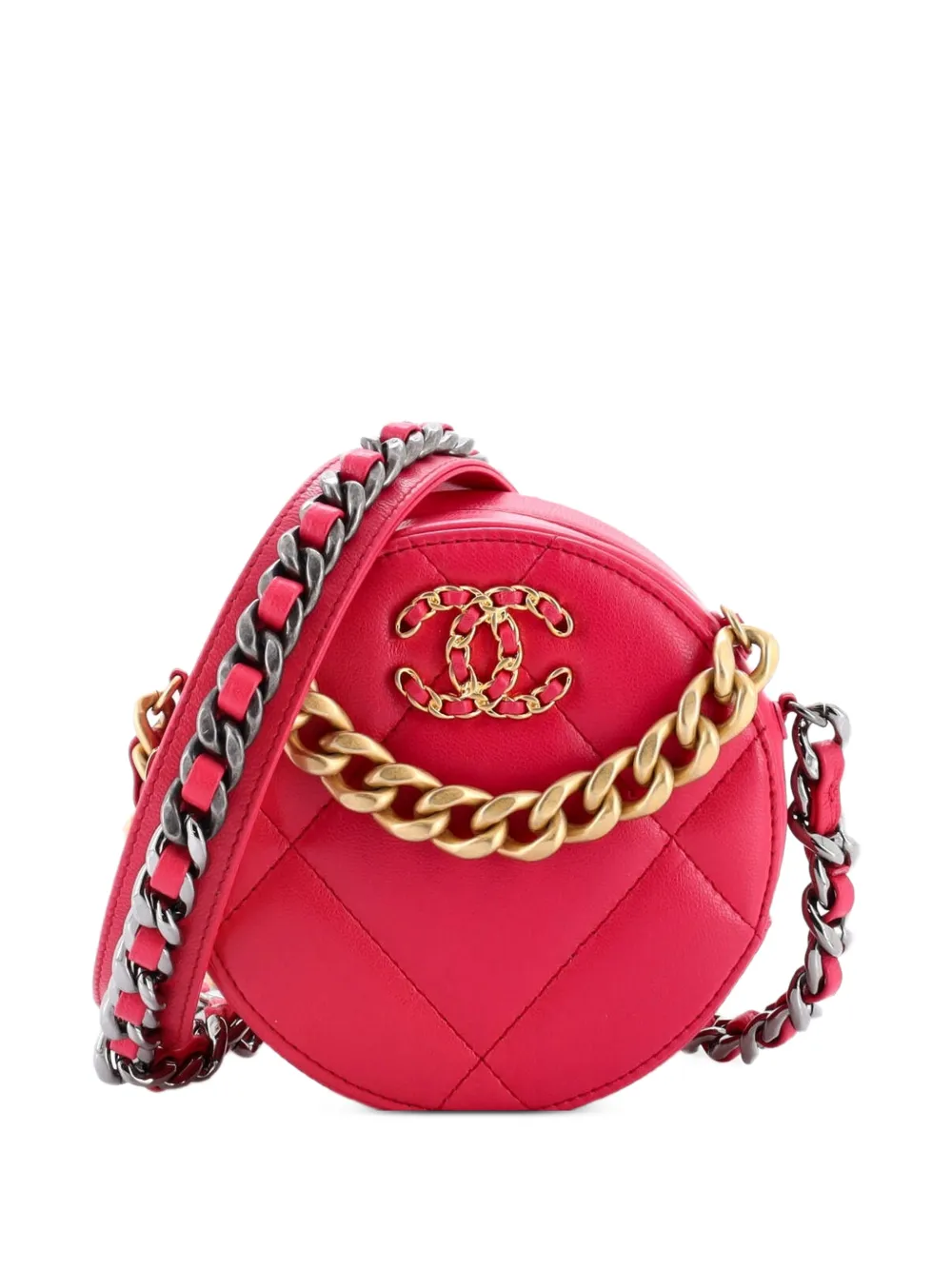 CHANEL Pre-Owned 19 Round with Chain Quilted Leather clutch bag - Rosa