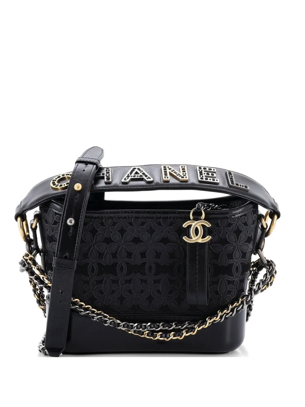 CHANEL Pre-Owned Gabrielle Hobo with Logo Handle Laser Cut Calfskin and Wool Felt Small crossbody bag - Nero