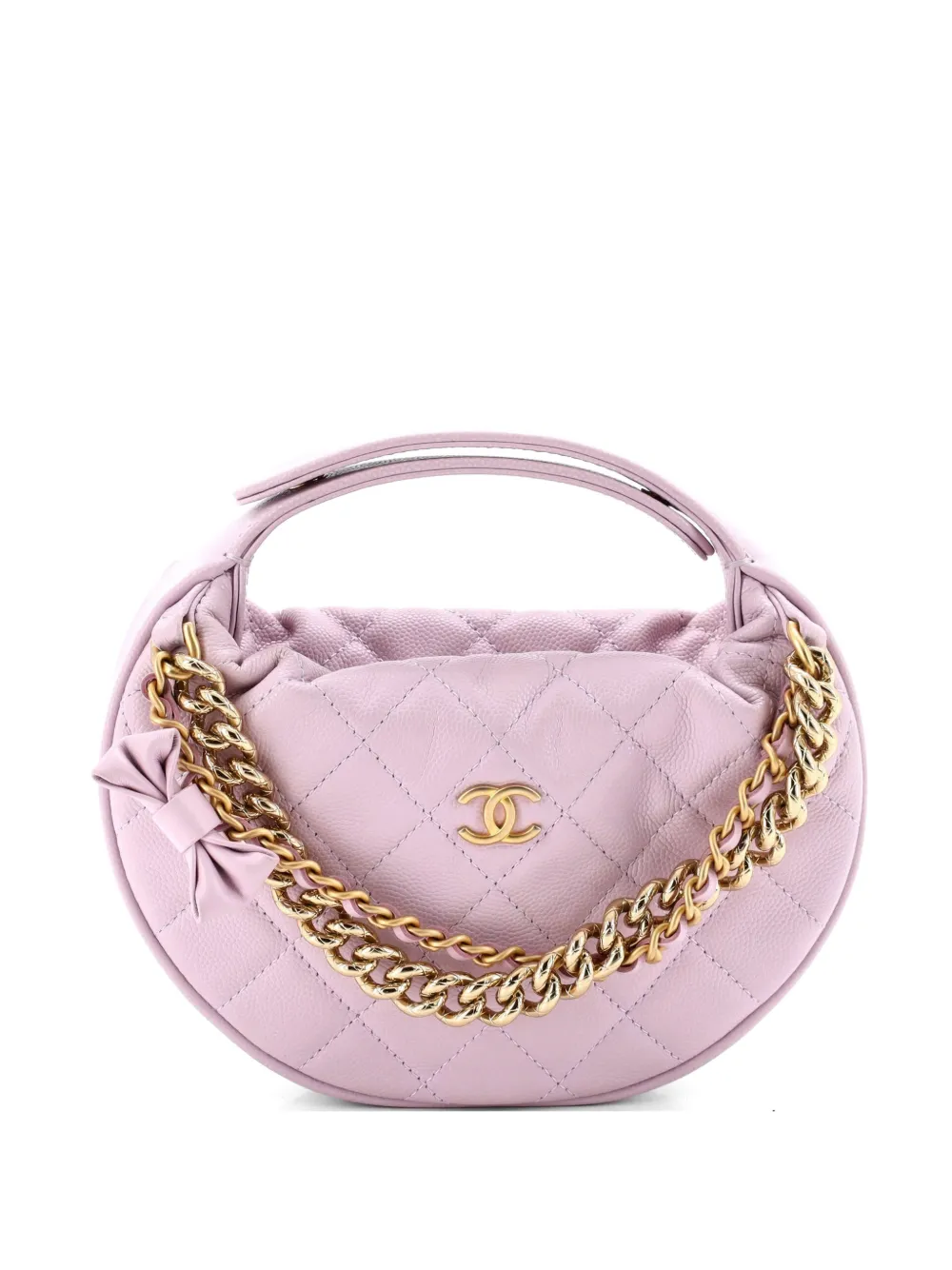 CHANEL Pre-Owned Double Chain Bow Pouch Quilted Caviar Mini hobo bag - Rosa