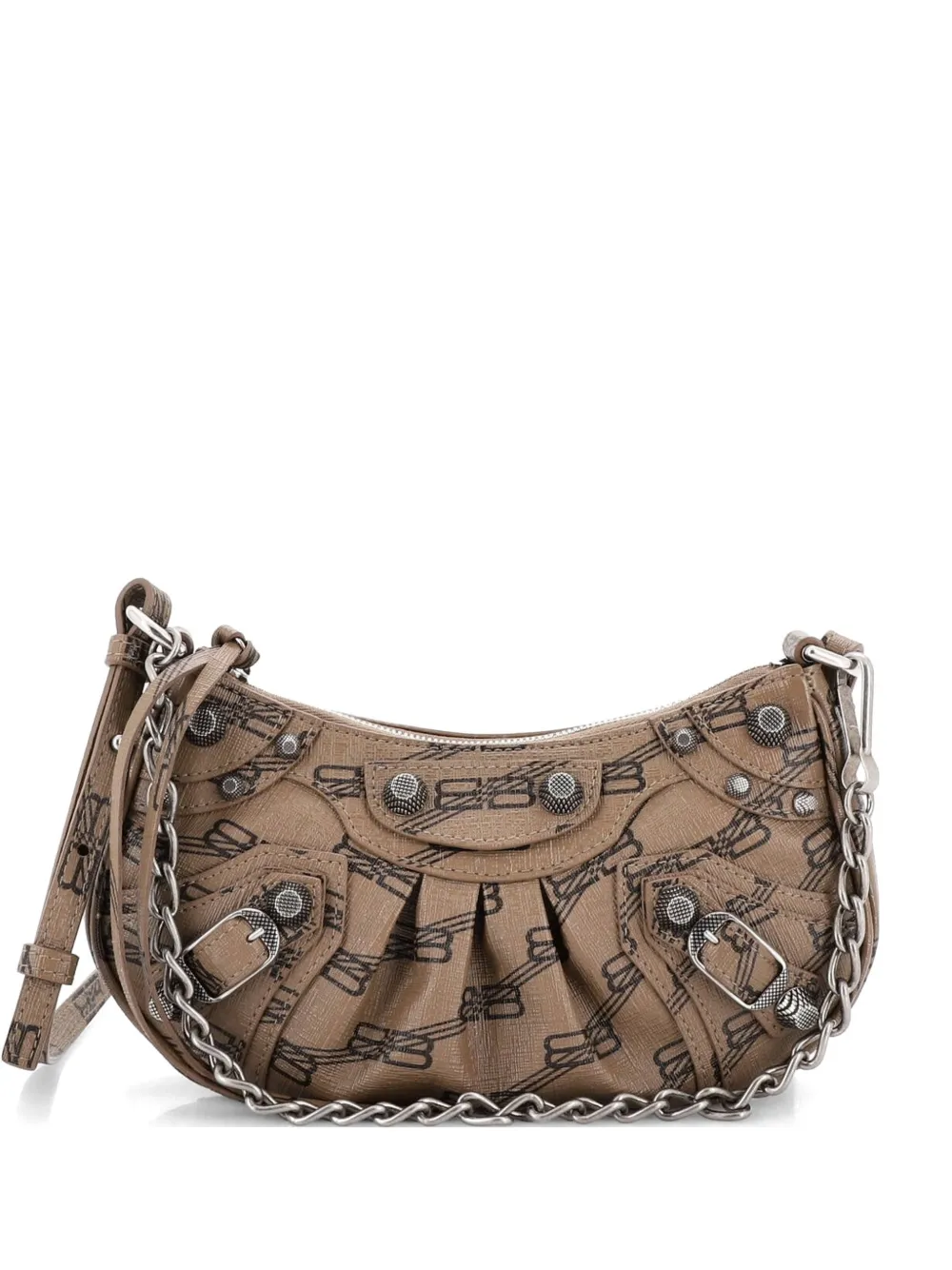 Balenciaga Pre-Owned Le Cagole Giant Studs Shoulder Bag BB Monogram Coated Canvas Mini hobo bag - Marrone