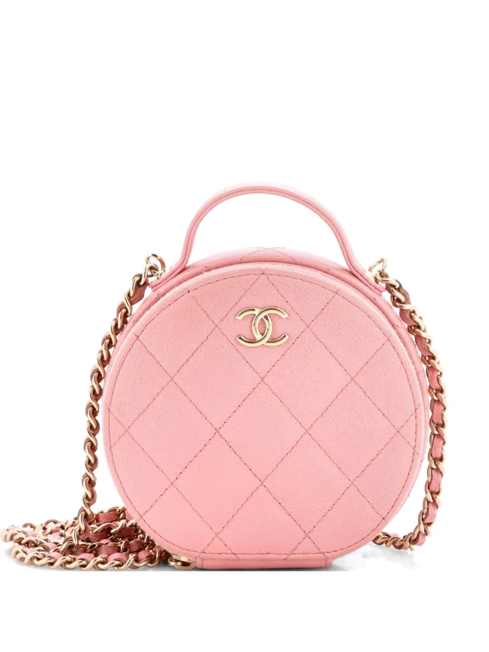 CHANEL Pre-Owned Handle with Care Round Vanity Case with Chain Quilted Caviar Small crossbody bag - Pink