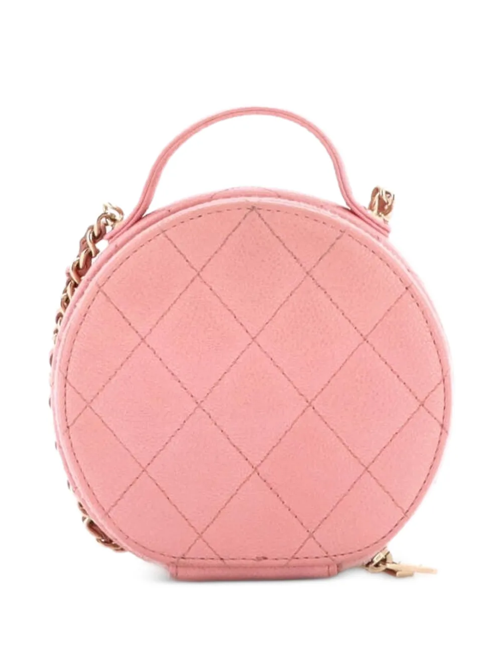  Chanel Pre-owned Bandolera Handle With Care Round Vanity Case Pequeña De Cuero Caviar Con Diseño Acolchado - Rosa 