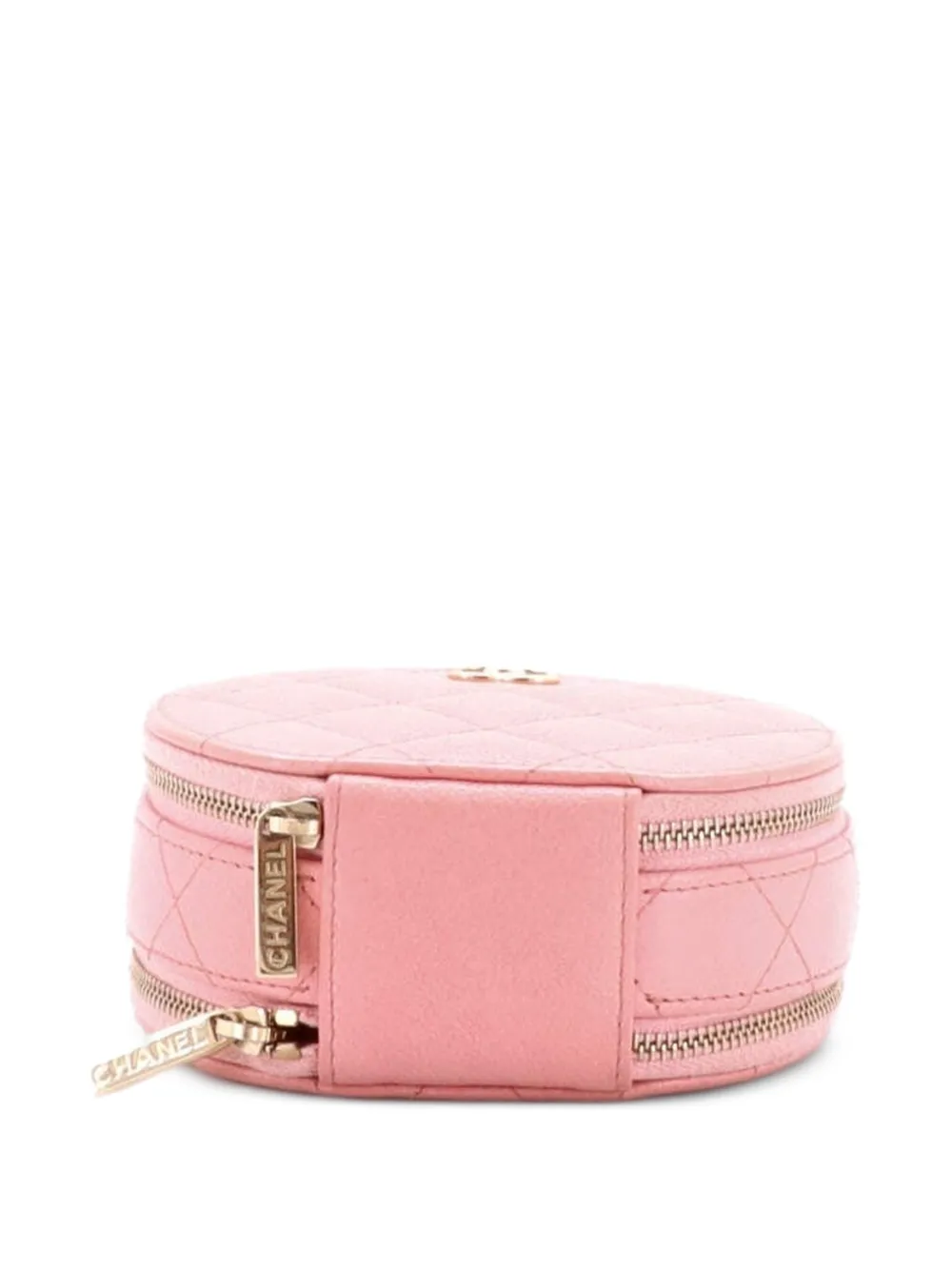  Chanel Pre-owned Bandolera Handle With Care Round Vanity Case Pequeña De Cuero Caviar Con Diseño Acolchado - Rosa 