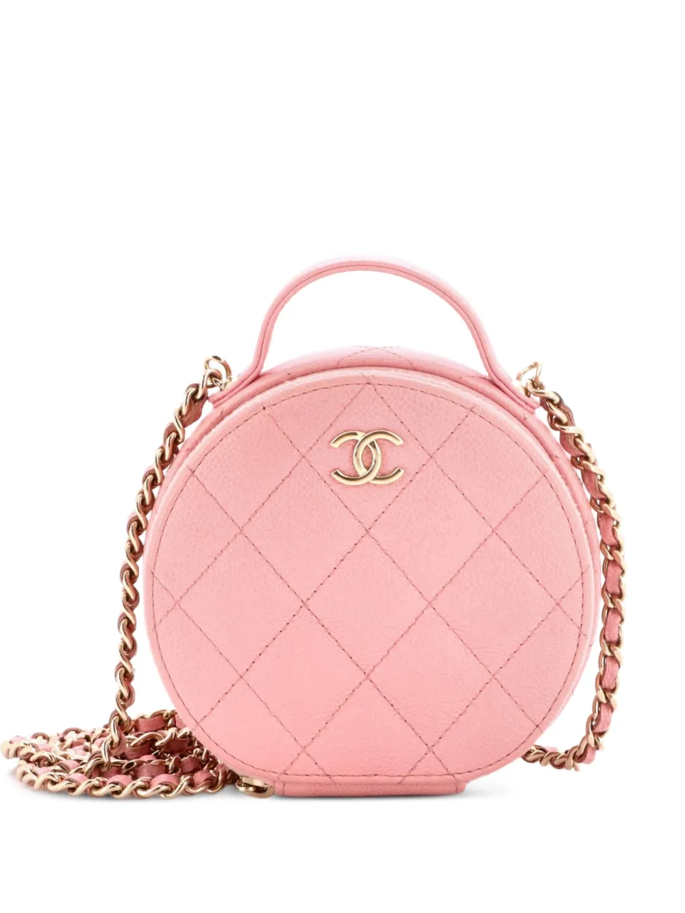 CHANEL Pre-Owned Handle with Care Round Vanity Case with Chain Quilted Caviar Small crossbody bag - Rosa