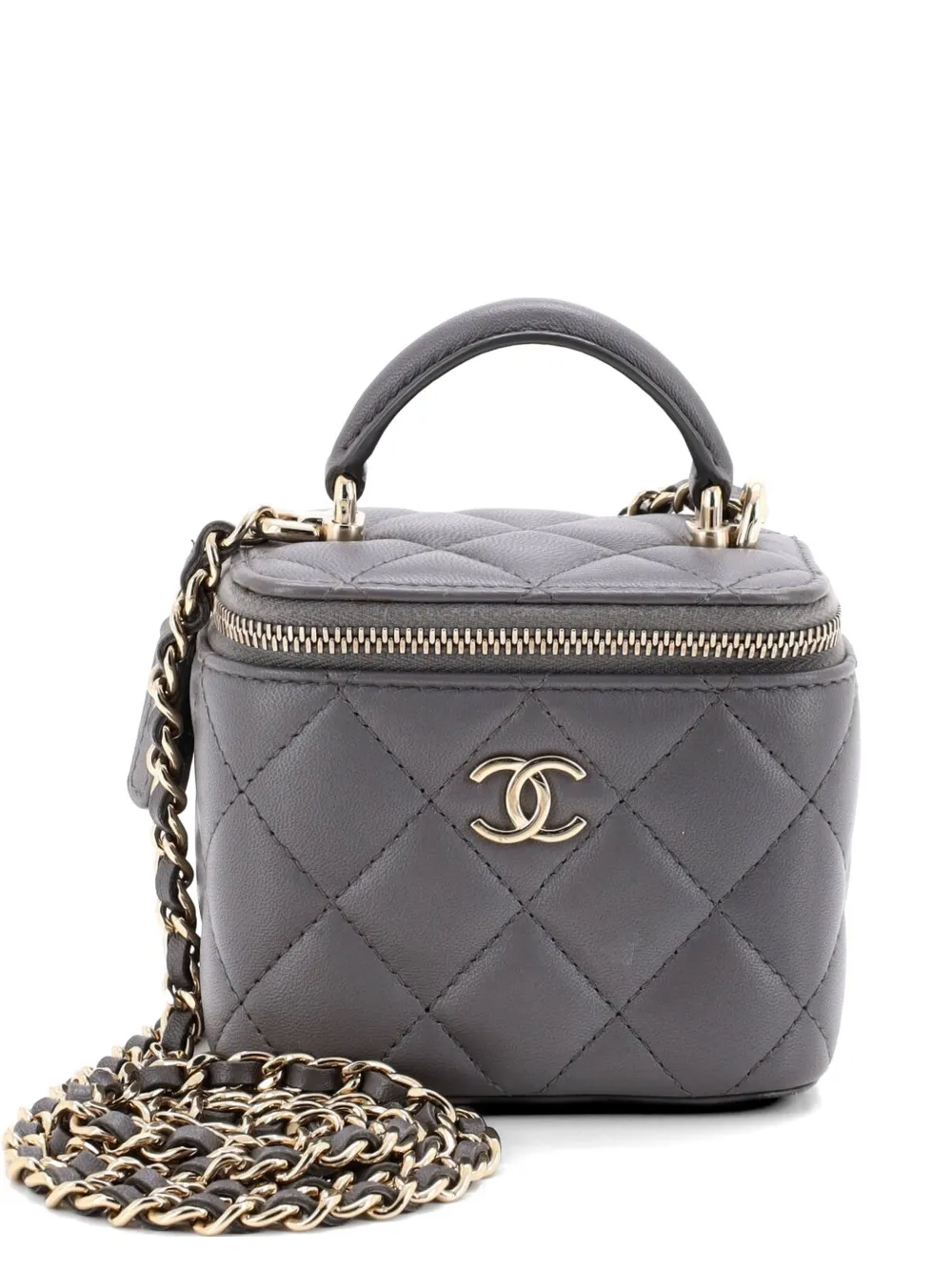 CHANEL Pre-Owned Classic Top Handle Vanity Case with Chain Quilted Lambskin Mini crossbody bag - Grigio