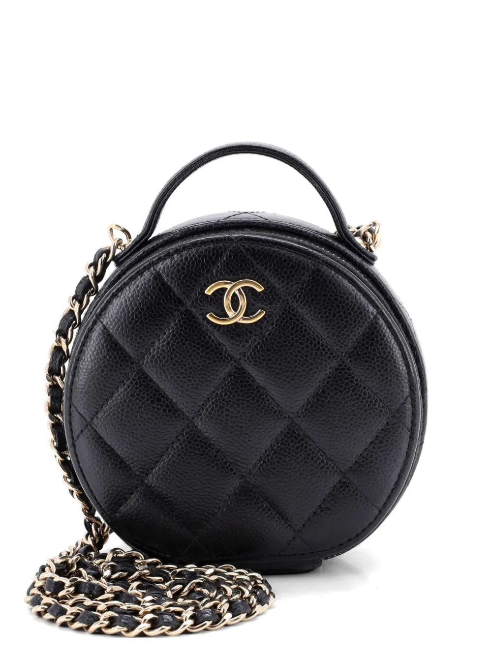 CHANEL Pre-Owned Handle with Care Round Vanity Case with Chain Quilted Caviar Small crossbody bag - Schwarz