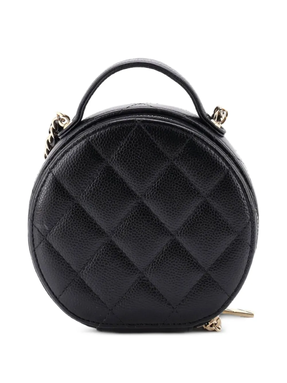  Chanel Pre-owned Bandolera Handle With Care Round Vanity Case Pequeña De Cuero Caviar Con Diseño Acolchado - Negro 