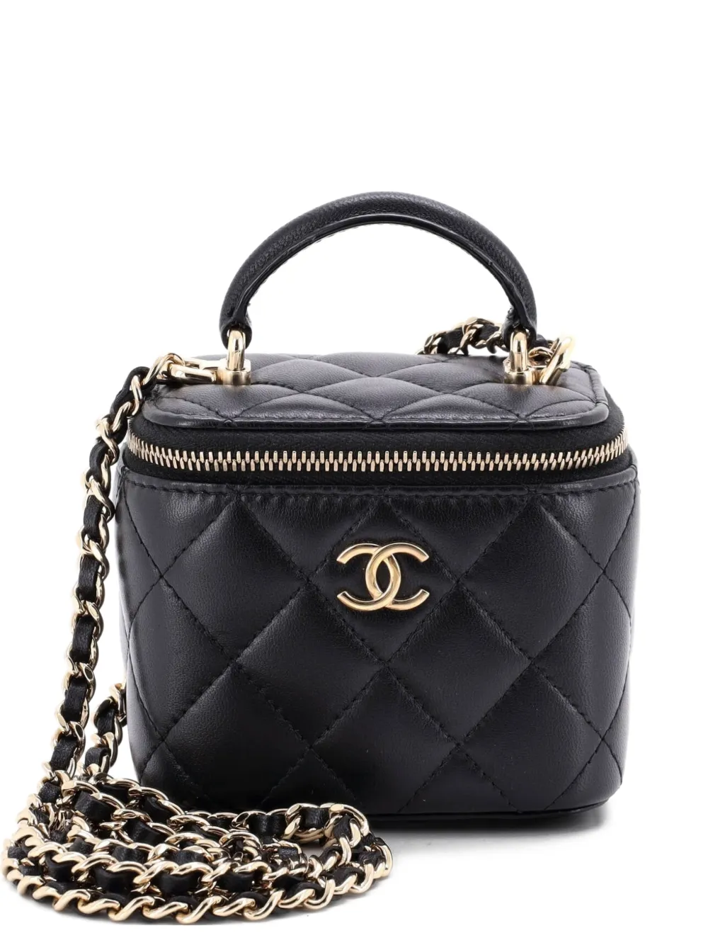CHANEL Pre-Owned Classic Top Handle Vanity Case with Chain Quilted Lambskin Mini crossbody bag - Nero