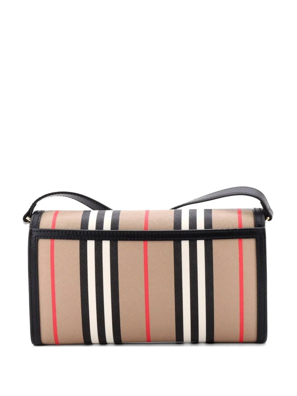 Pre-owned Burberry Hannah Wallet On Strap Icon Stripe E-canvas Crossbody Bag In Black