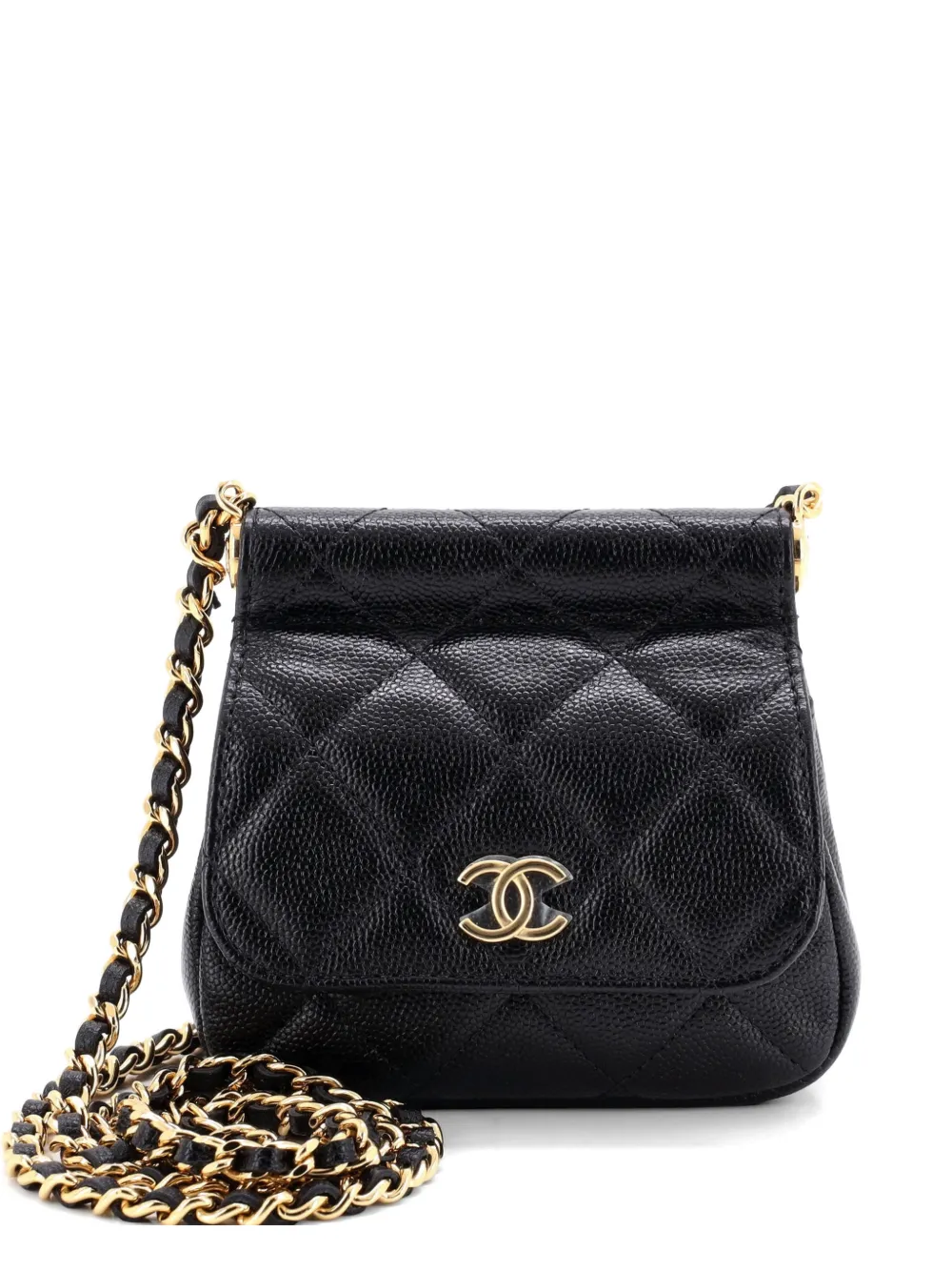 CHANEL Pre-Owned CC Frame Flap with Chain Quilted Caviar clutch bag - Black