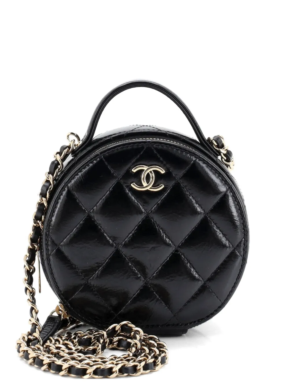 CHANEL Pre-Owned Handle with Care Round Vanity Case with Chain Quilted Lambskin Small crossbody bag - Nero