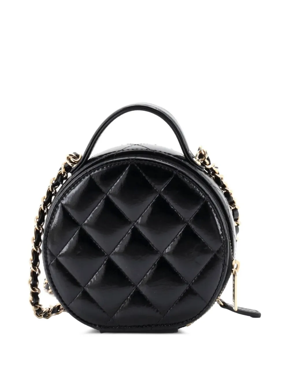  Chanel Pre-owned Petit Sac à Bandoulière Chaîne En Cuir D'agneau Matelassé Handle With Care Round Vanity Case - Noir 