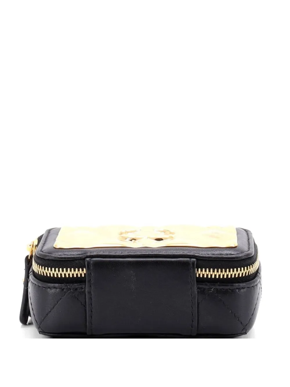 CHANEL Pre-Owned Golden Plate Zip Around Vanity Case with Chain Quilted Metal and Lambskin Extra Mini clutch bag - Black