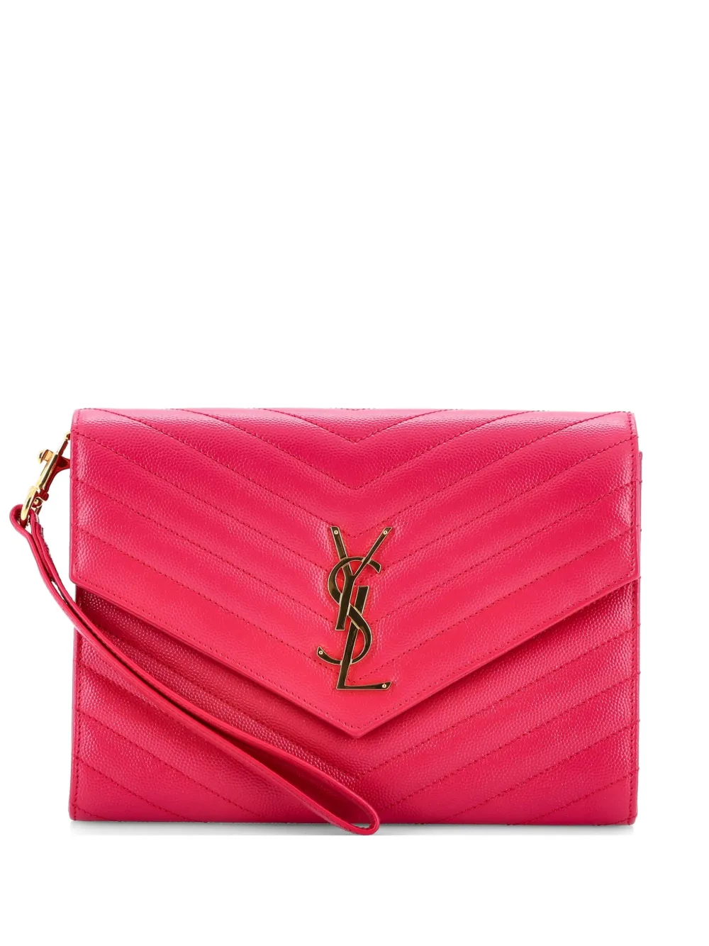 Saint Laurent Pre-Owned Classic Monogram Envelope Wristlet Matelasse Chevron Leather clutch bag - Pink