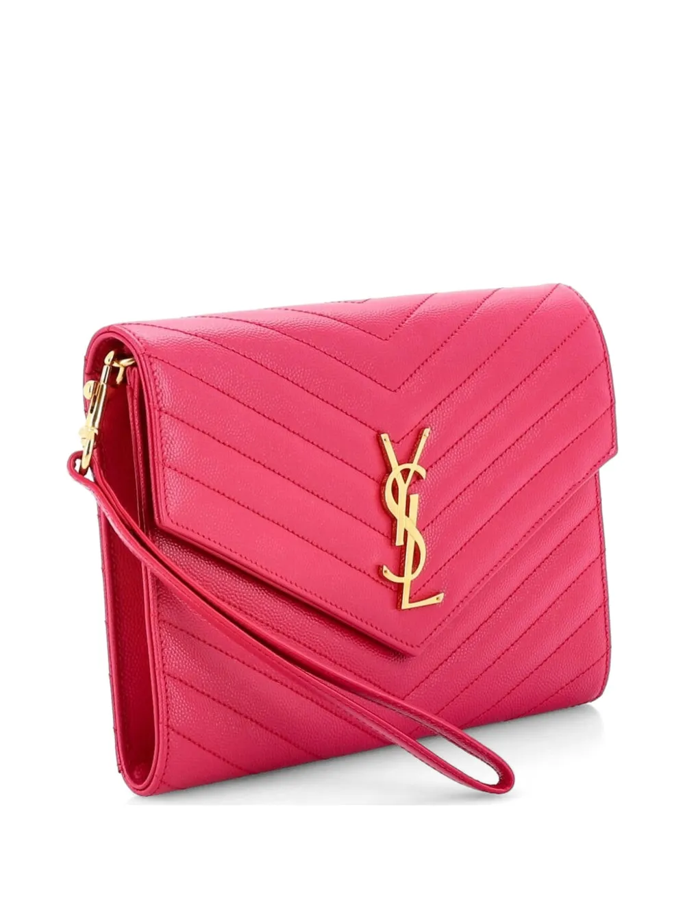  Saint Laurent Pre-owned Clutch Classic Monogram Envelope In Pelle Matelassé Con Motivo Chevron E Cinturino Da Polso - Rosa 