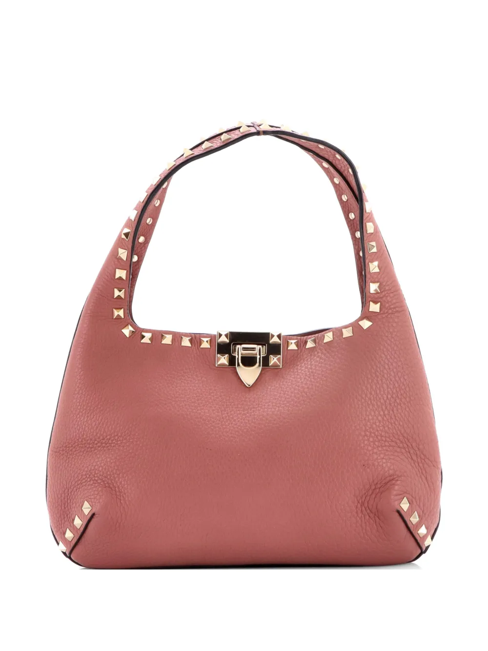 Valentino Garavani Pre-Owned Rockstud Flip Lock Leather Small hobo bag - Marrone