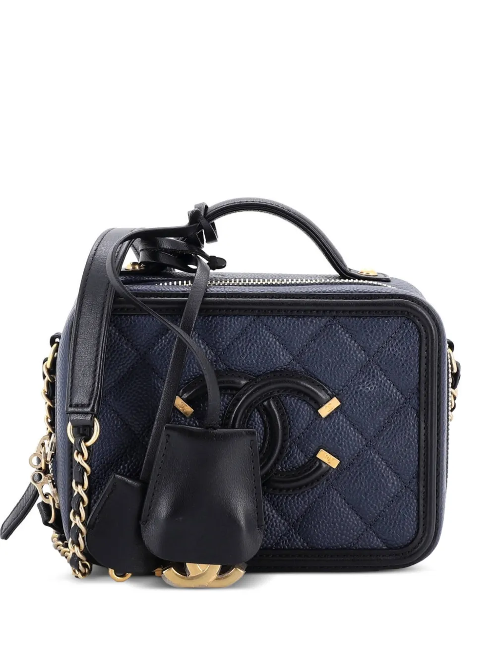 CHANEL Pre-Owned Filigree Vanity Case Quilted Caviar Small satchel - Nero