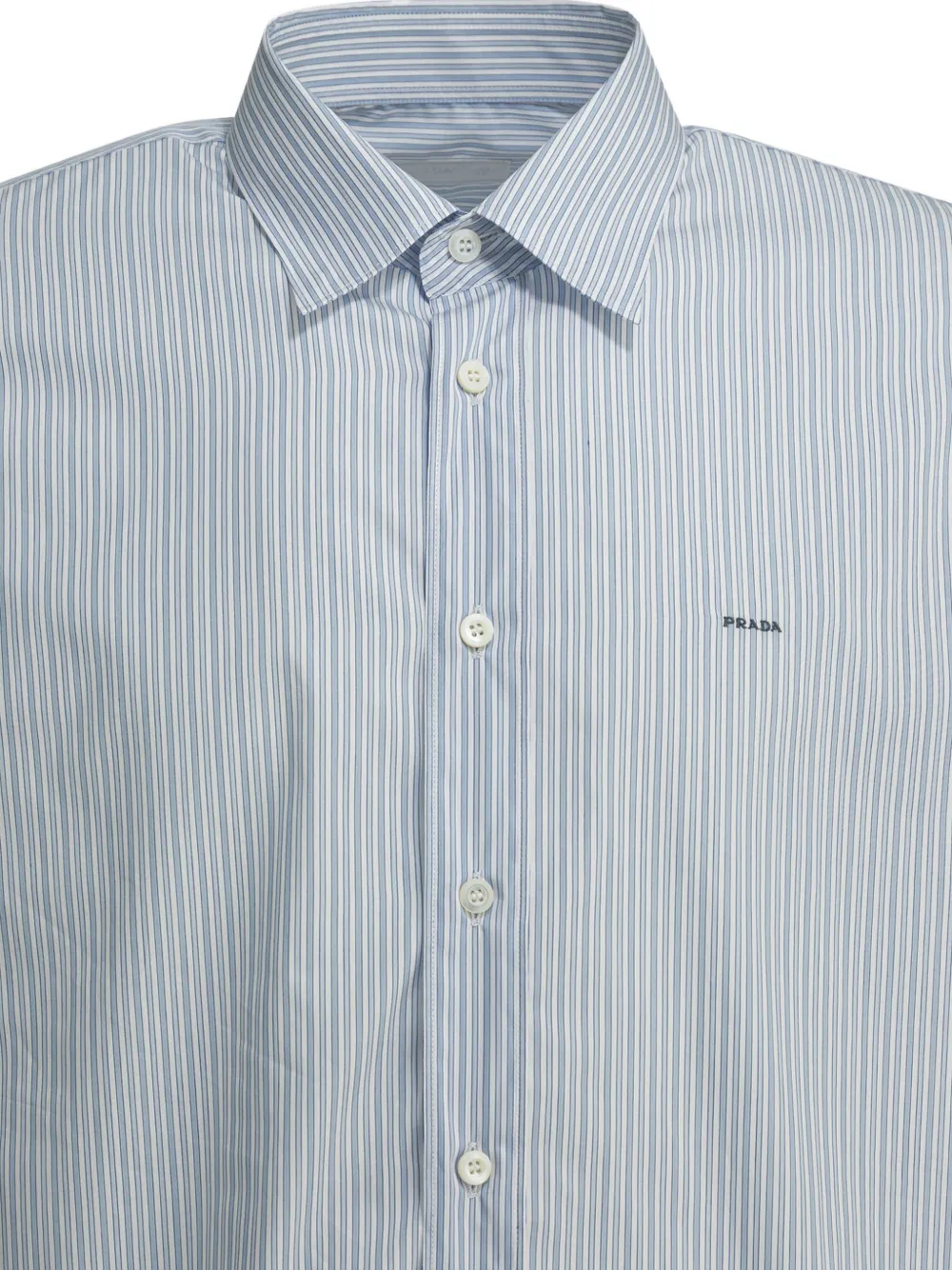  Prada Camisa A Rayas De Algodón - Azul 