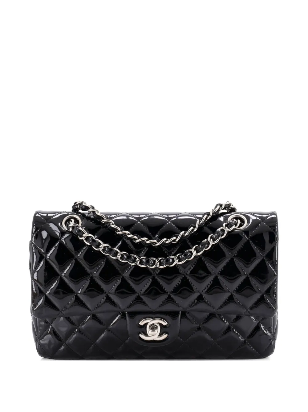 CHANEL Pre-Owned Classic Double Flap Bag Quilted Patent Medium shoulder bag - Nero